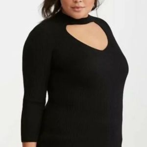 New! Torrid ribbed knit stretch keyhole cutout mock neck sweater, black, size 1